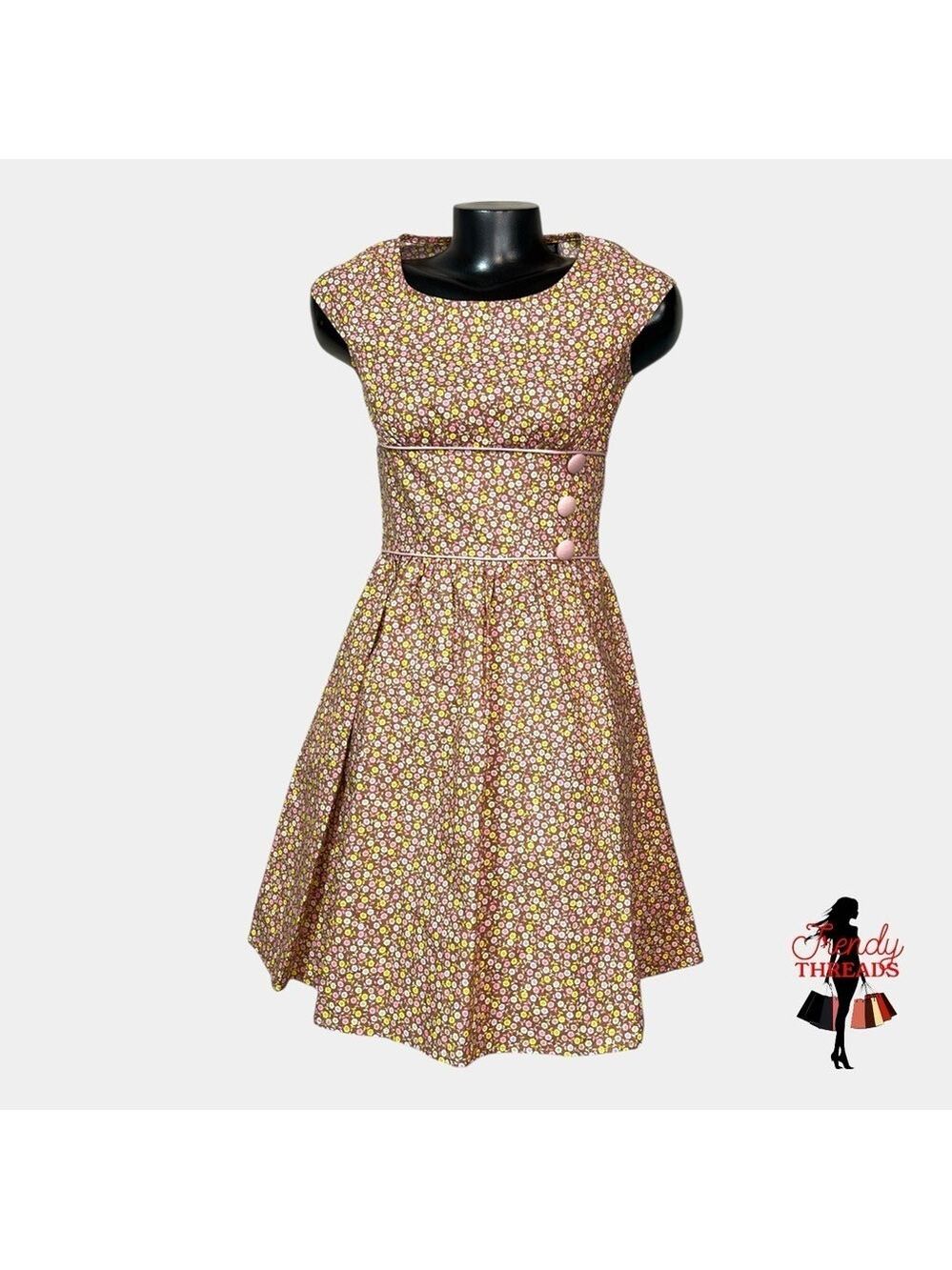 Retrolicious NEW 50s Vtg style Floral Swing Dress Pockets SMALL Boho Coquette